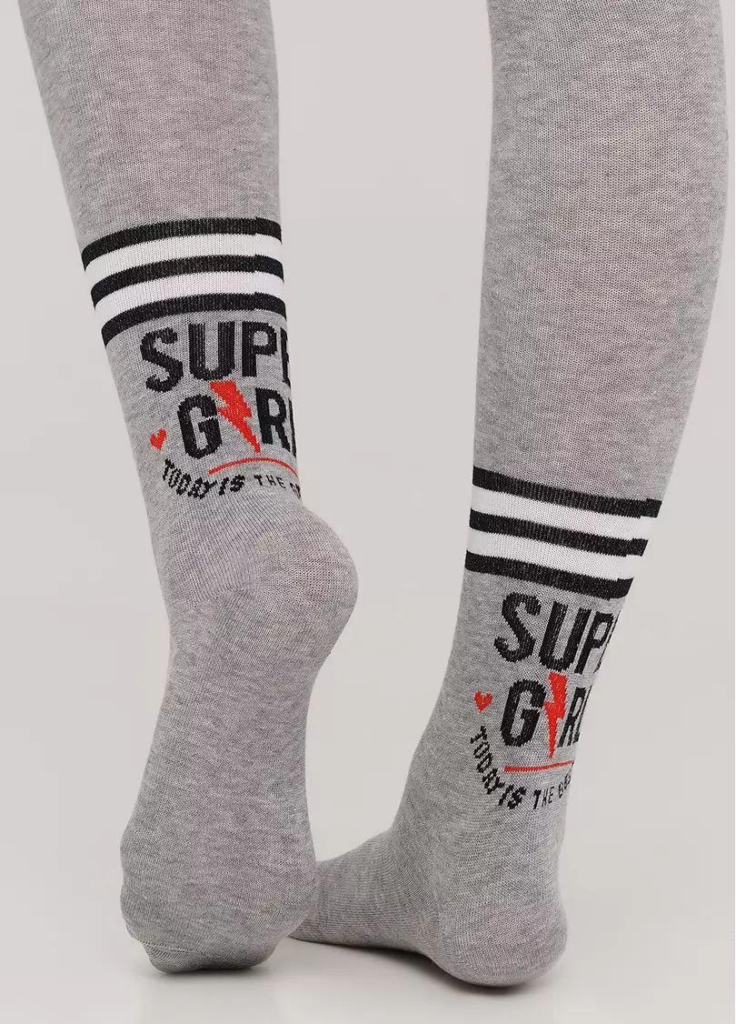 Детские колготки из хлопка с полосами и надписью D091 light grey melange (меланж)