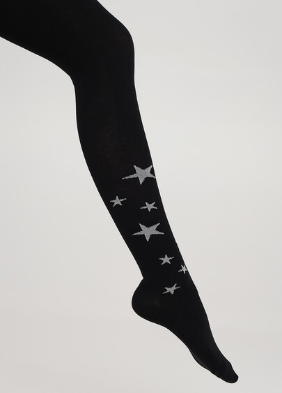 Колготки подростковые из хлопка с блестящими звездами D095 TEEN GIRL black (черный)