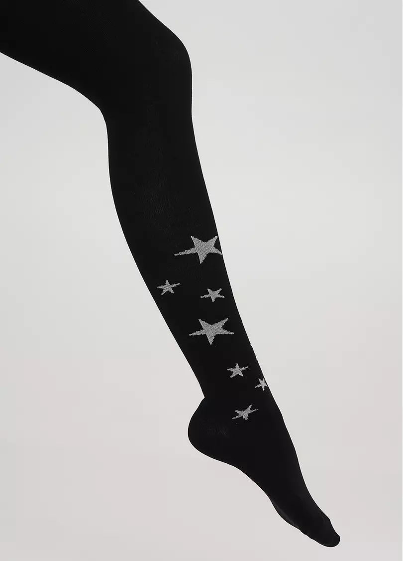 Колготки підліткові з бавовни з блискучими зірками D095 TEEN GIRL black (чорний)