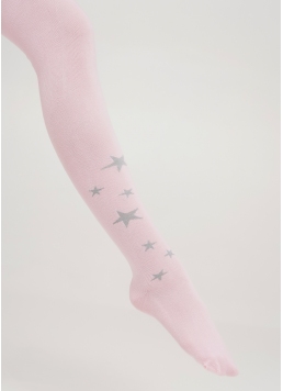 Колготки подростковые из хлопка с блестящими звездами D095 TEEN GIRL pearl (розовый)