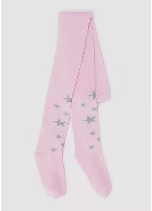 Дитячі колготки з бавовни з зірками з люрексом D095 pearl (рожевий)