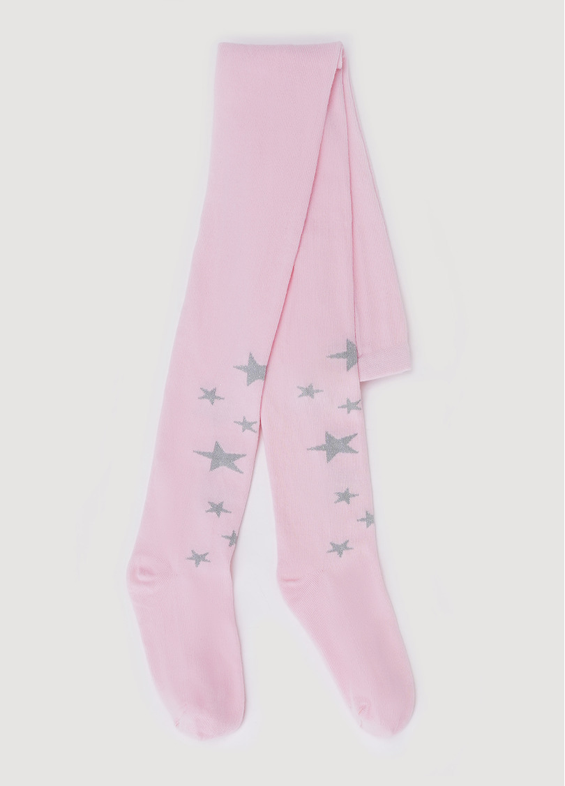 Дитячі колготки з бавовни з зірками з люрексом D095 pearl (рожевий)