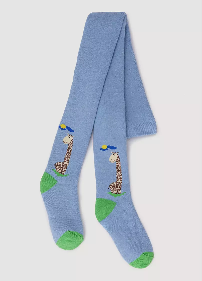 Махрові колготки для малюків з малюнком жирафа DTe-001 baby blue (блакитний)
