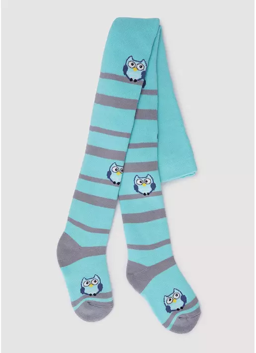 Дитячі колготки махрові в смужку з малюнками сов DTe-002 light mint (зелений)
