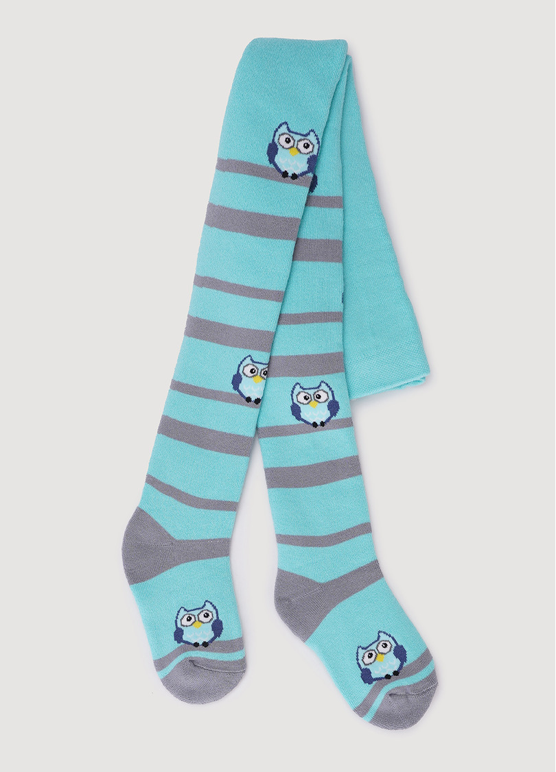 Детские колготки махровые в полоску с рисунками сов DTe-002 light mint (зеленый)
