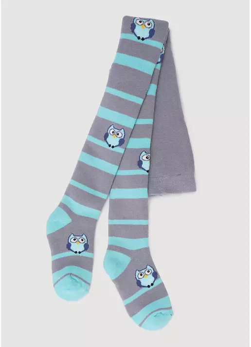 Дитячі колготки махрові в смужку з малюнками сов DTe-002 silver (сірий)