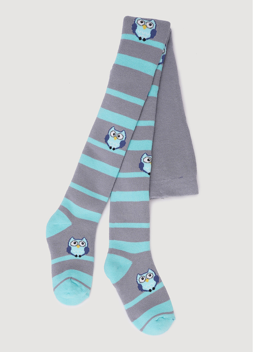 Детские колготки махровые в полоску с рисунками сов DTe-002 silver (серый)