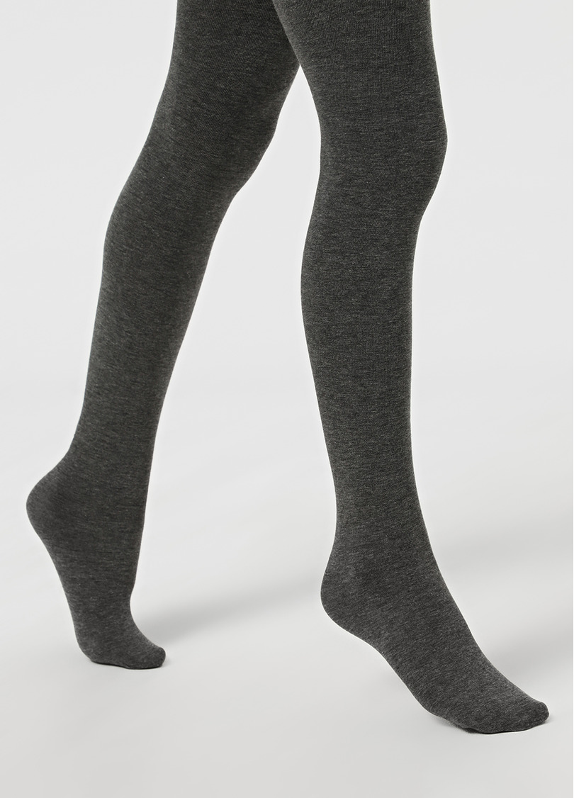 Однотонные детские колготки из хлопка ENJOY COTTON dark grey melange (серый меланж)