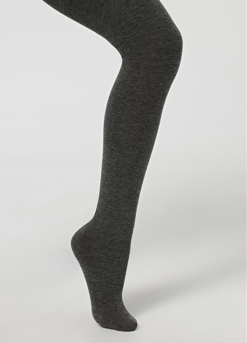 Однотонные детские колготки из хлопка ENJOY COTTON dark grey melange (серый меланж)