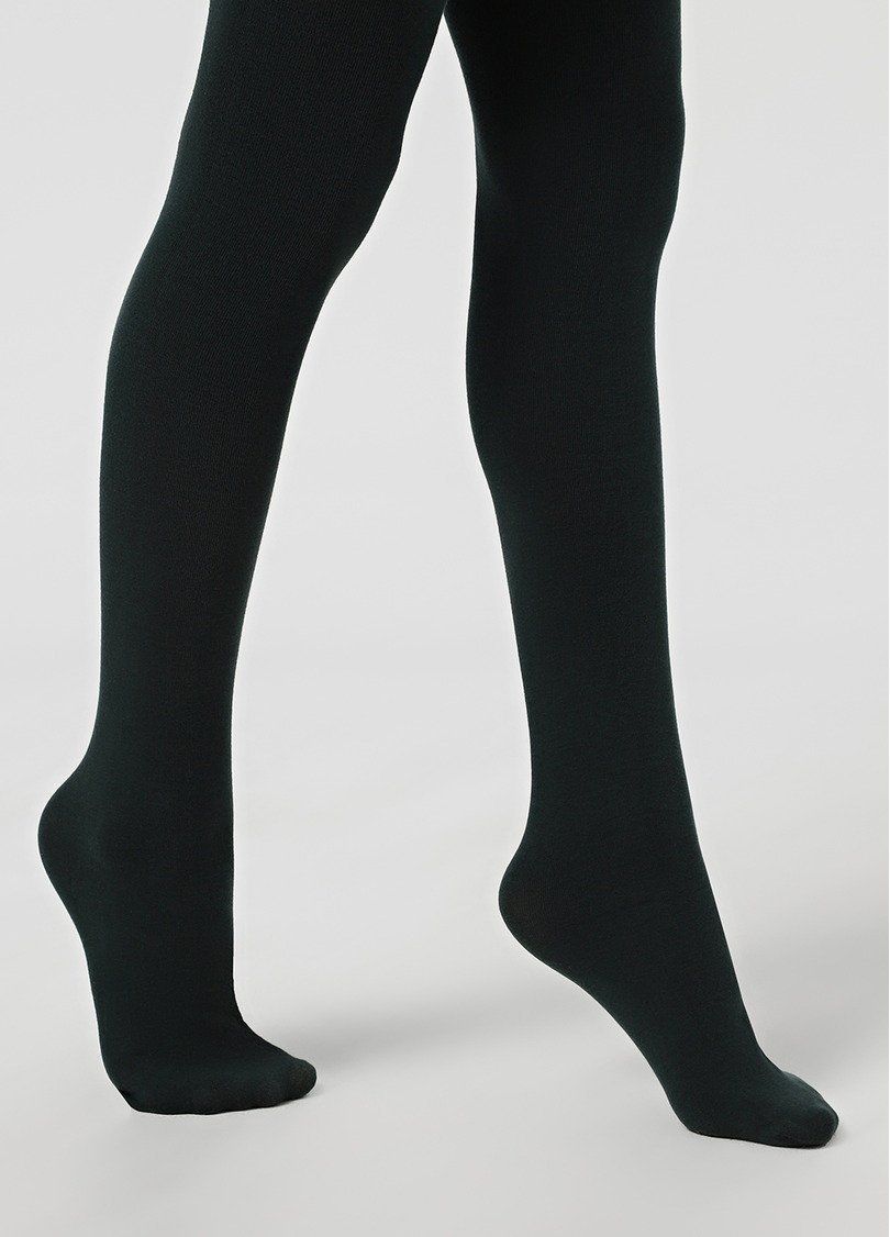 Однотонные детские колготки из хлопка ENJOY COTTON deep green (зеленый)