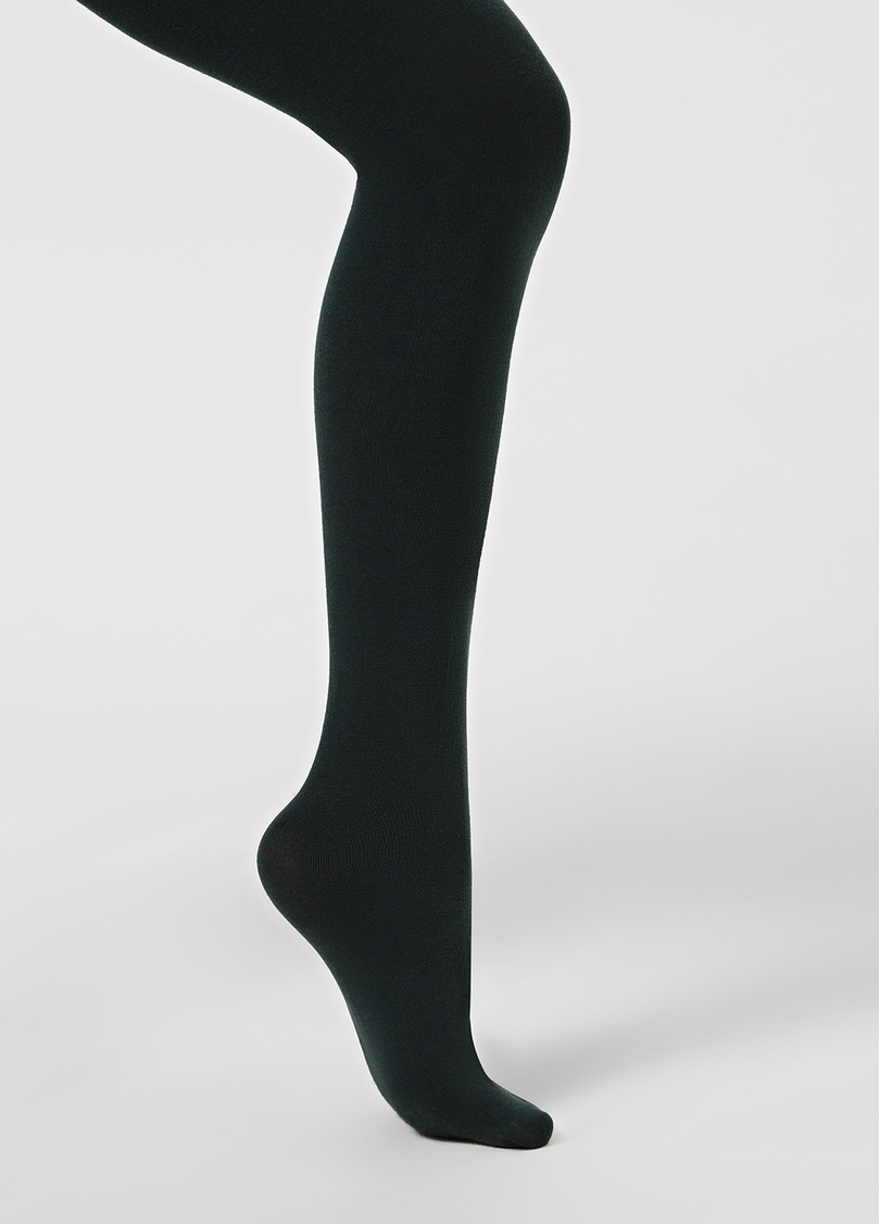 Однотонные детские колготки из хлопка ENJOY COTTON deep green (зеленый)