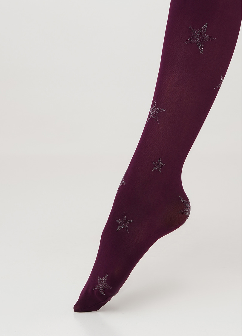 Дитячі колготки в зірки з люрексом KRISTAL 70 port wine (фіолетовий)