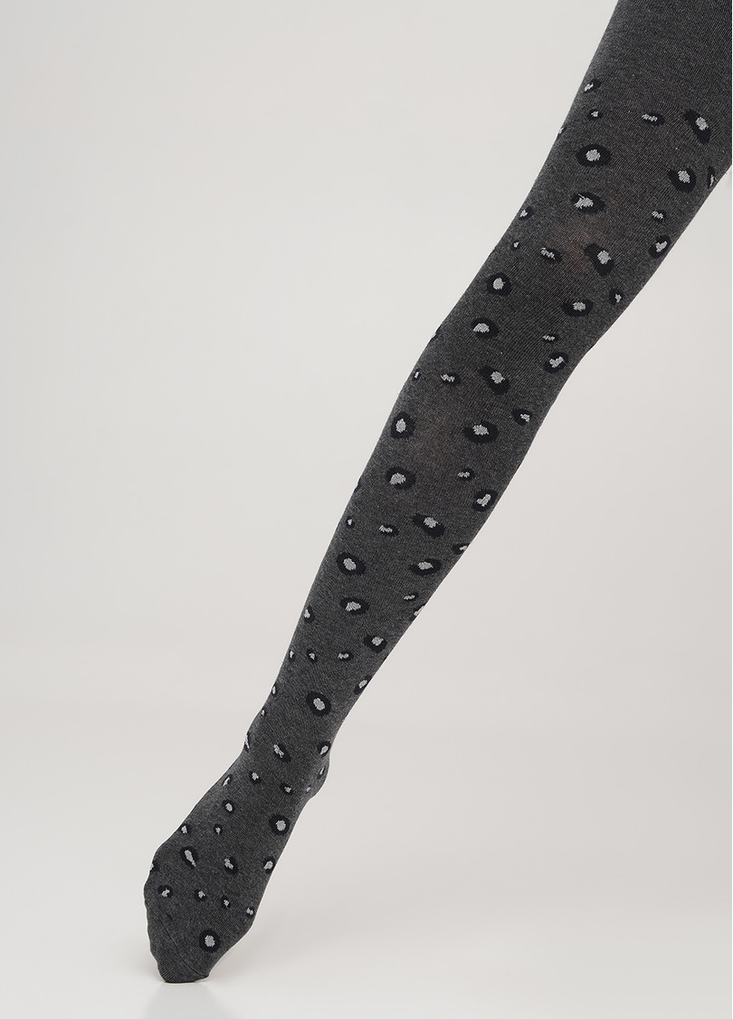 Бавовняні колготки дитячі з люрексом в плямистий принт MIA (3) MELANGE dark grey melange (сірий)