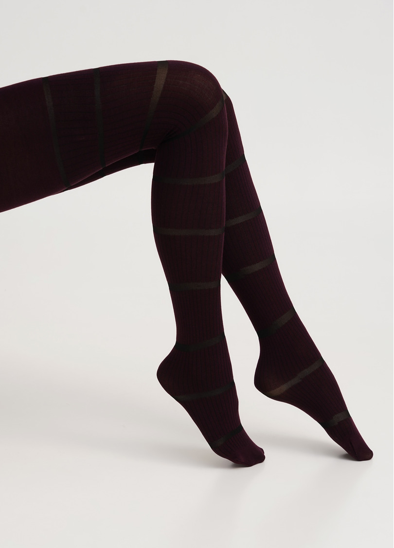 Колготки хлопковые с полупрозрачными полосами BACKGROUND 150 (3) vintage grape (фиолетовый)