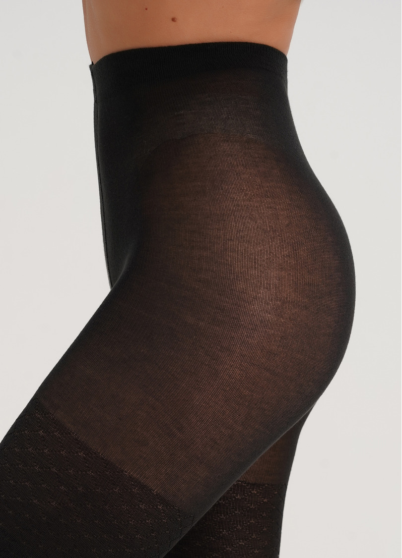 Колготки хлопковые с узором в ромбы ECLIPSE 150 (5) pirate black (черный)