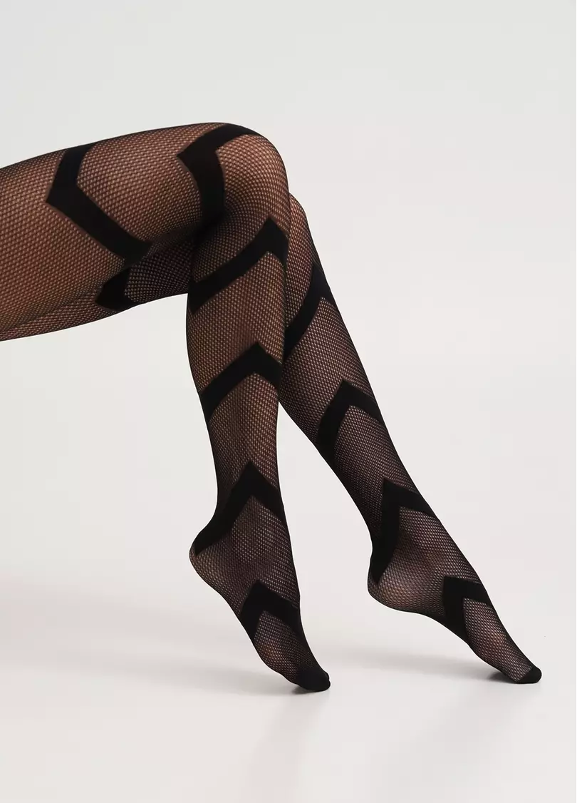 Колготки в сетку с широкими полосами FASHION NET 40 (7) nero (черный)