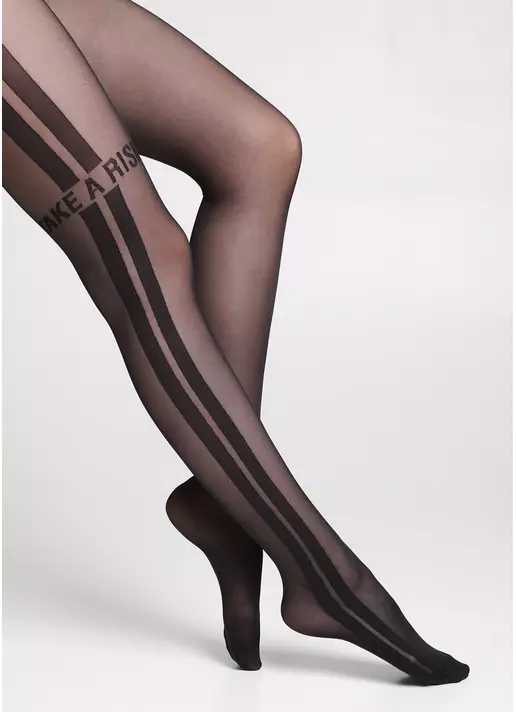 Колготки с лампасами и надписью FASHIONISTA 40 (6) nero (черный)