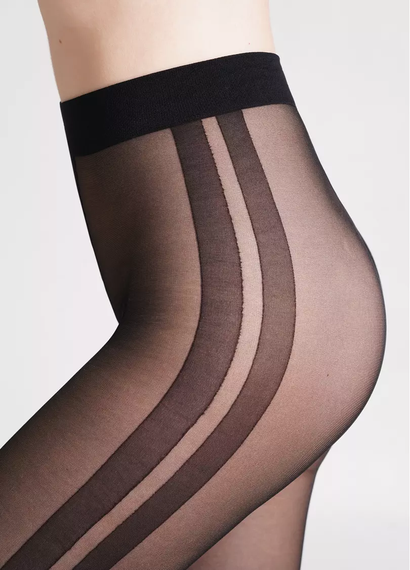 Колготки с лампасами и надписью FASHIONISTA 40 (6) nero (черный)