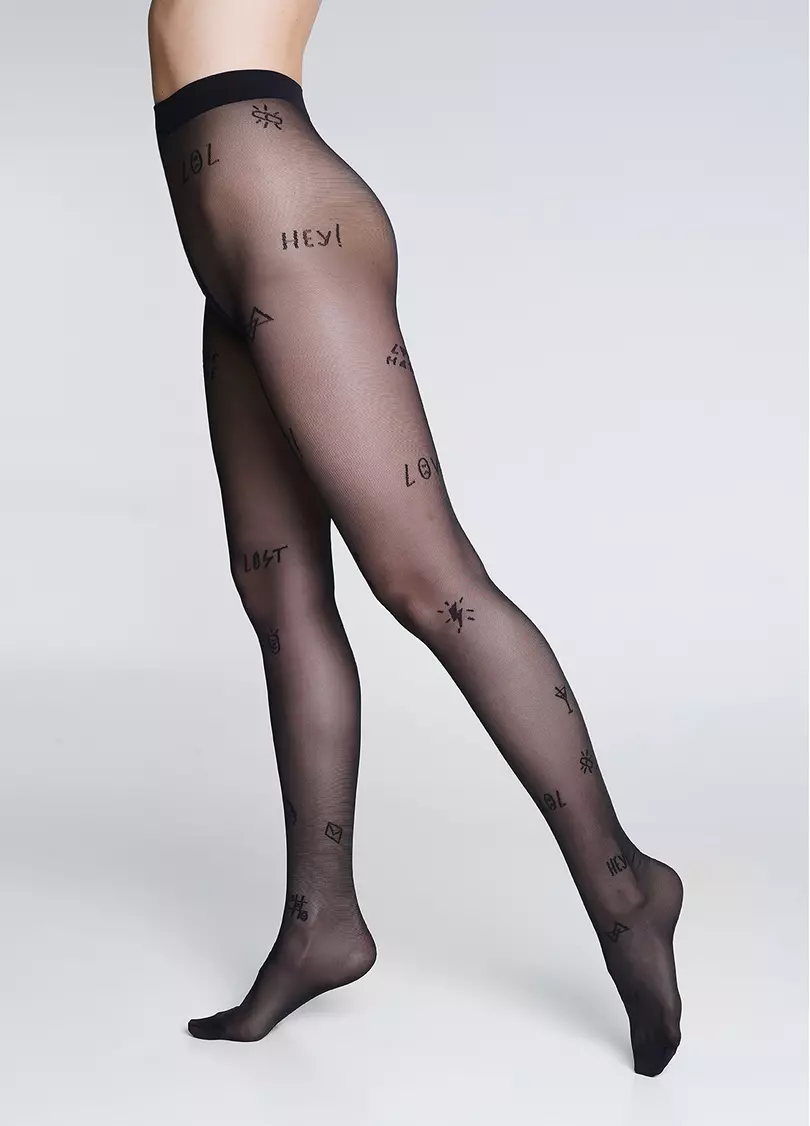 Колготки з тату-написами FASHIONISTA 40 (7) nero (чорний)