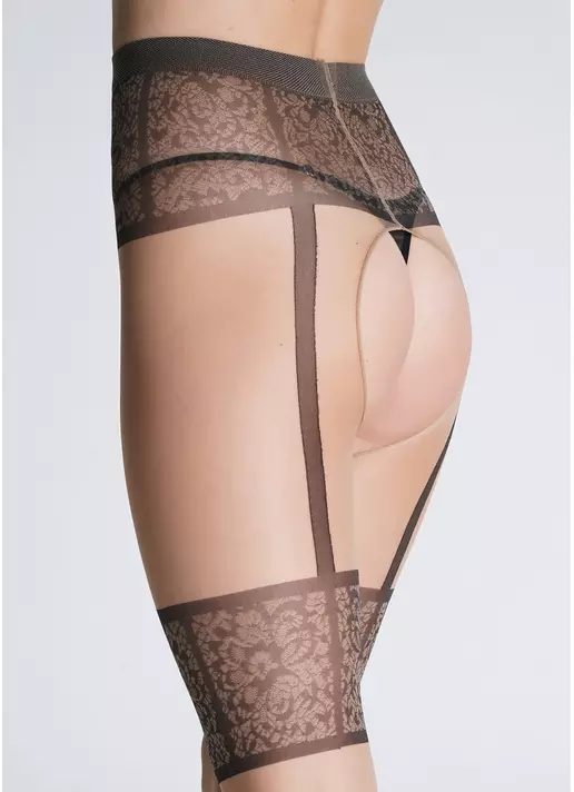Эротические колготки с имитацией чулок под пояс INTIMO NOIR 20 (1) daino/nero (бежевый/черный)