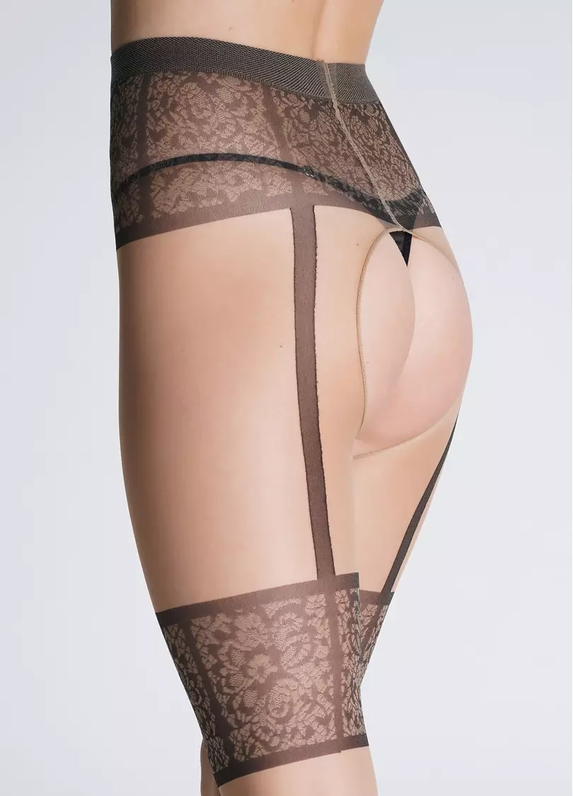 Эротические колготки с имитацией чулок под пояс INTIMO NOIR 20 (1) daino/nero (бежевый/черный)