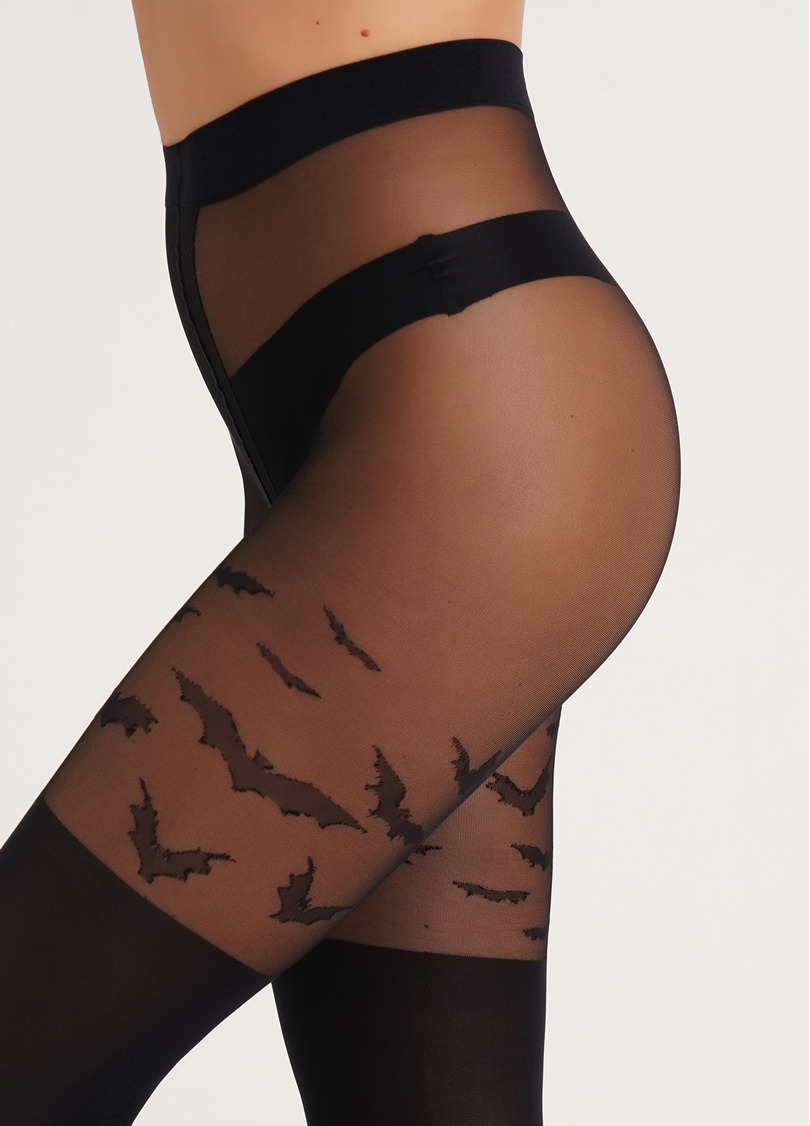 Колготки з кажанами та імітацією панчіх до Геловіну PARI 60 (34) nero (чорний)