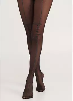 Колготки з блискучим ефектний швом попереду та написом PARTY 20 (2) nero (чорний)