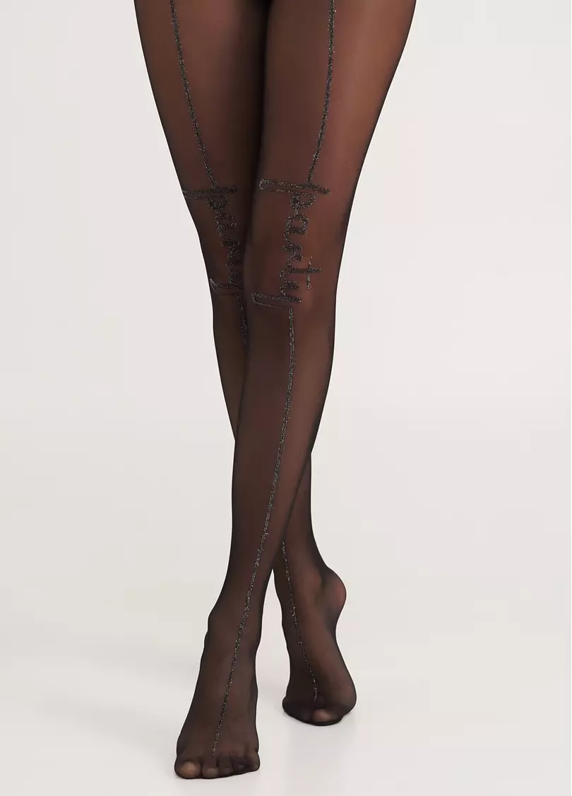 Колготки з блискучим ефектний швом попереду та написом PARTY 20 (2) nero (чорний)