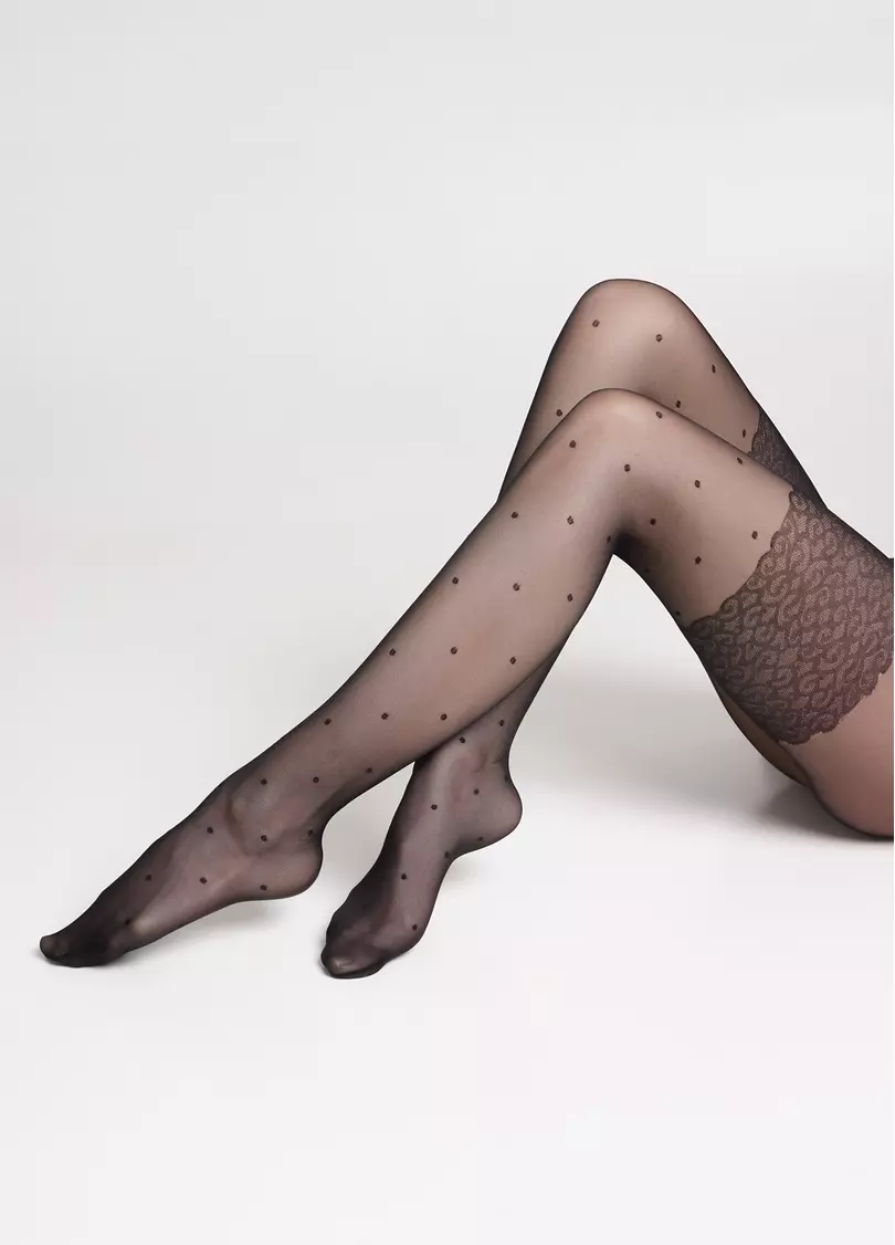 Колготки с имитацией чулок в горох POINTS 20 (2) nero (черный)