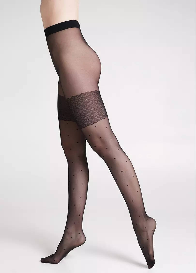 Колготки с имитацией чулок в горох POINTS 20 (2) nero (черный)