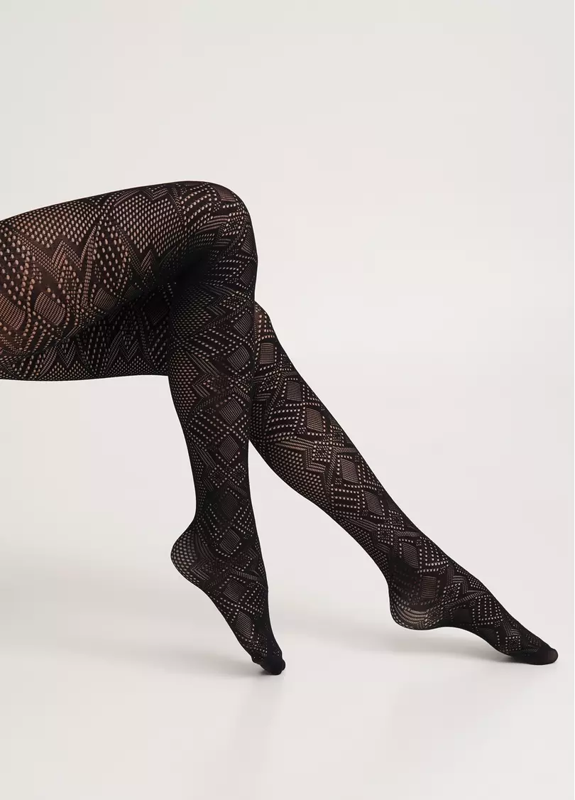 Колготки в сетку с плетеным узором RETE LIGHT 80 (1) nero (черный)