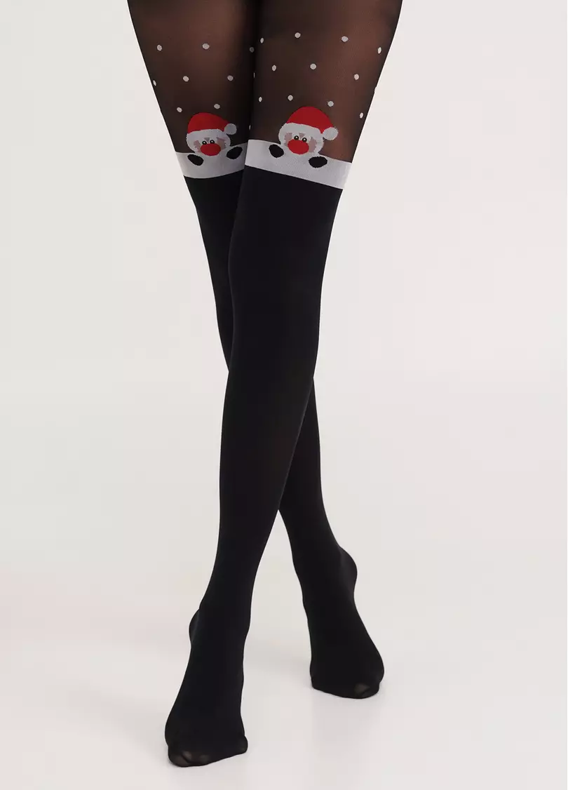 Колготки новорічні з імітацією панчіх і Санта Клаусом SANTA TIGHTS black (чорний)