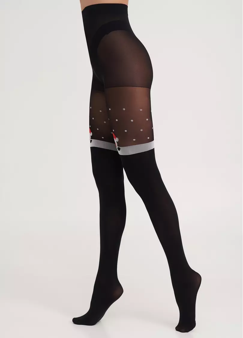 Колготки новорічні з імітацією панчіх і Санта Клаусом SANTA TIGHTS black (чорний)