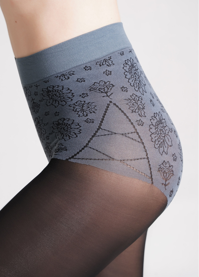 Колготки в квітковий візерунок на трусиках і стопах  SAPPHIRE 40 nero/stormy weather (чорний/блакитний)