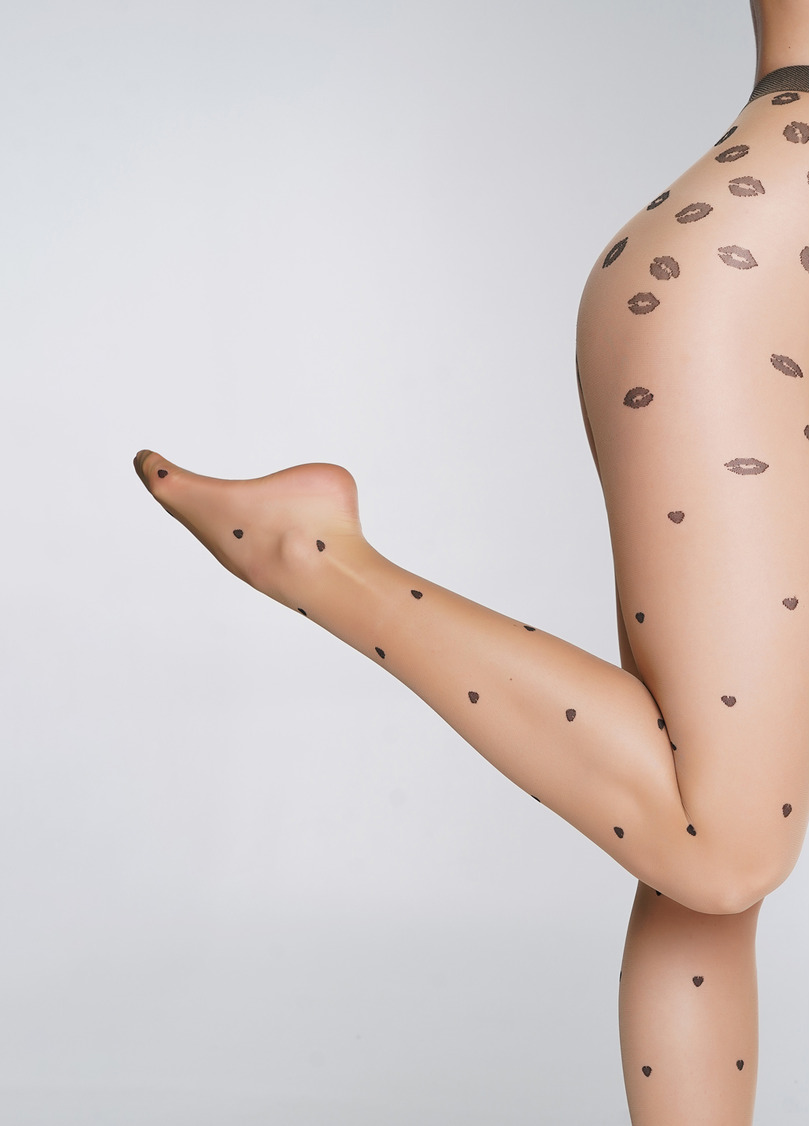 Колготки в сердечки та поцілунки SENSUAL 20 (2) daino/nero (бежевий/чорний)