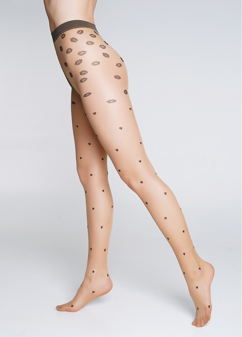Колготки в сердечки та поцілунки SENSUAL 20 (2) daino/nero (бежевий/чорний)