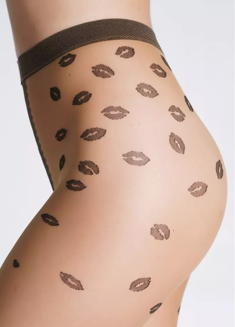 Колготки в сердечки и поцелуи SENSUAL 20 (2) daino/nero (бежевый/черный)