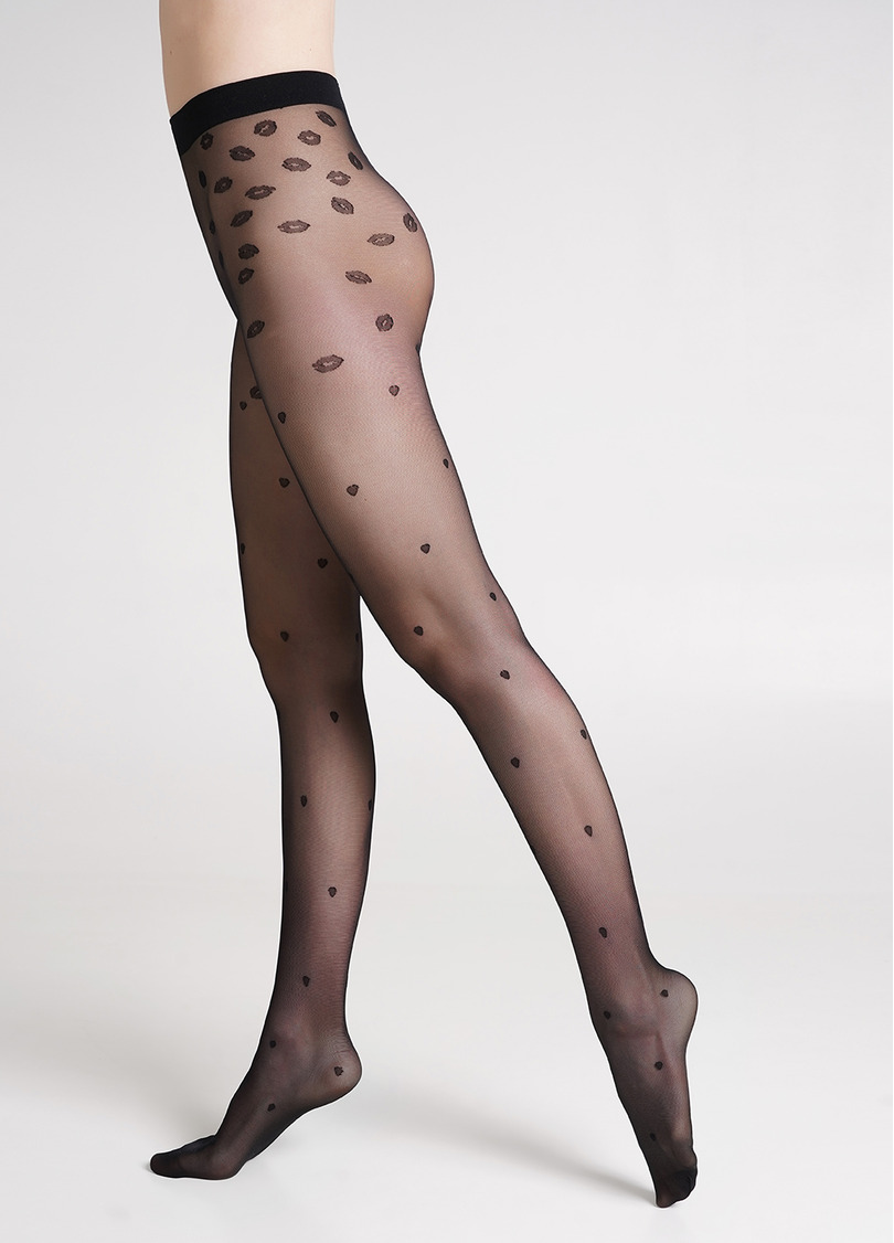 Колготки в сердечки та поцілунки SENSUAL 20 (2) nero (чорний)