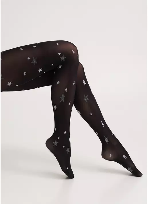 Колготки в звезды с люрексом STAR TIGHTS black (черный)