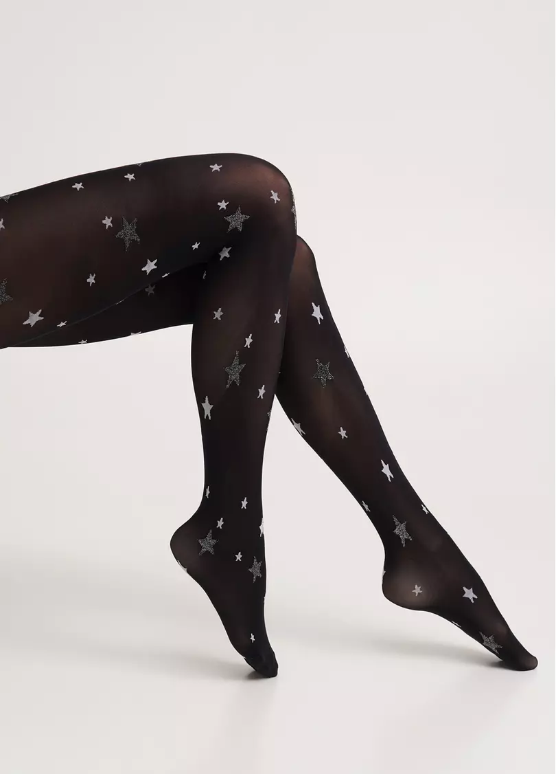 Колготки в звезды с люрексом STAR TIGHTS black (черный)