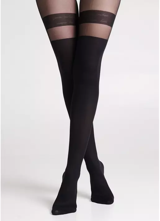 Колготки с имитацией чулков и надписью над ними STYLE-UP 60 (2) nero (черный)