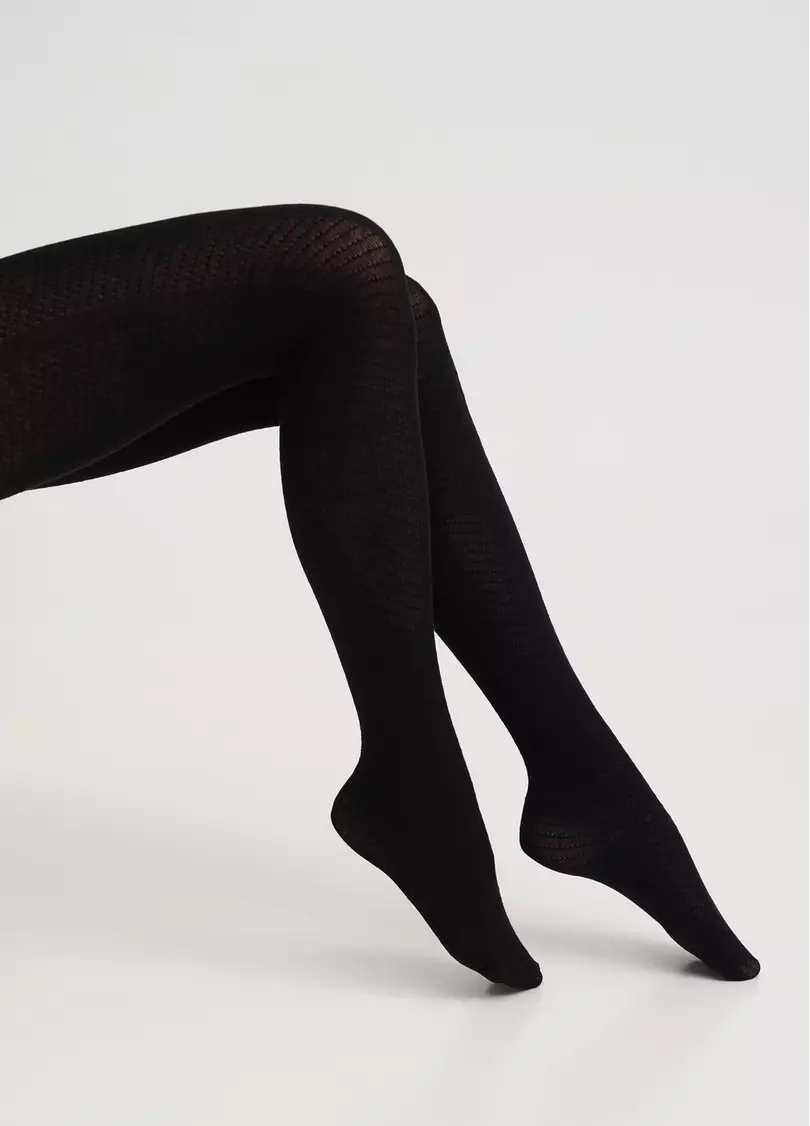 Колготки з бавовни з візерунком TWILL 180 (2) black (чорний)