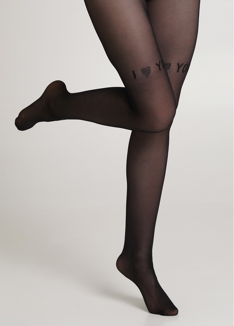 Колготки з написом з блискучим сердечком ADORE 20 (5) nero (чорний)