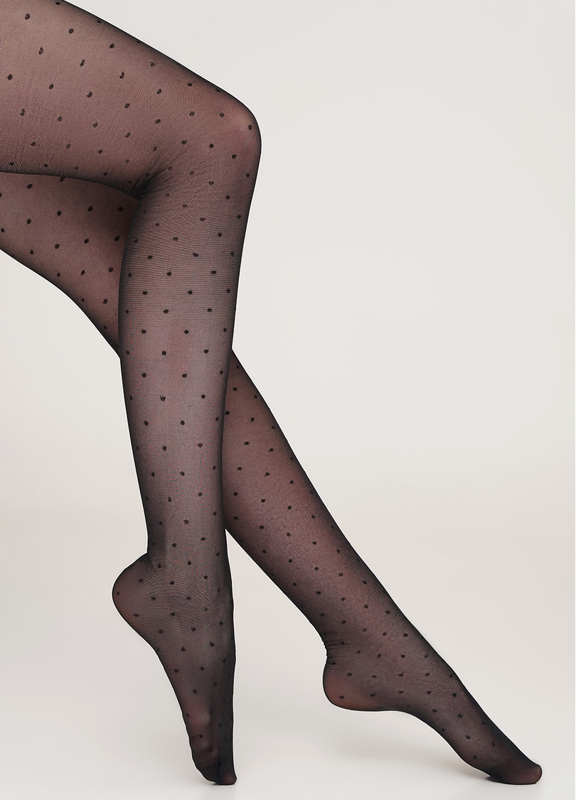 Колготы на кружевном поясе в мелкий горошек Amalia Impresso 40 den model 1 (nero)