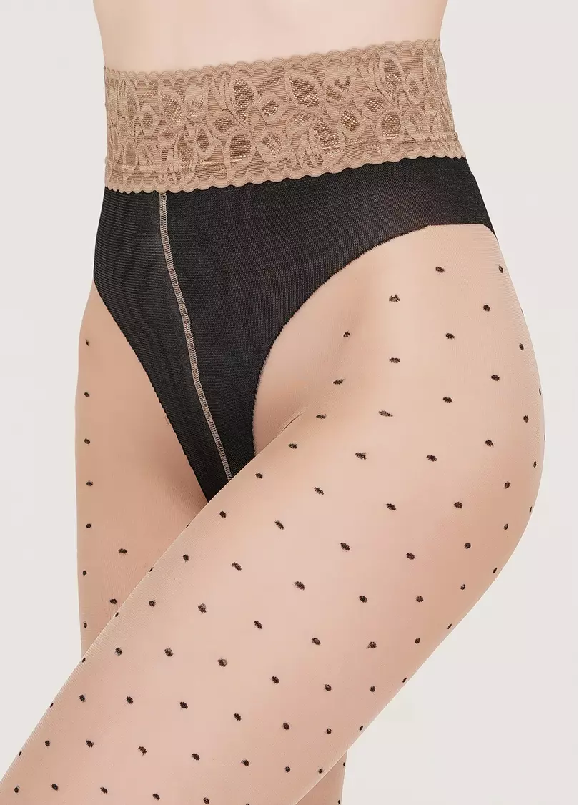Колготы на кружевном поясе в мелкий горошек Amalia Impresso 40 den model 1 (nero/glace)