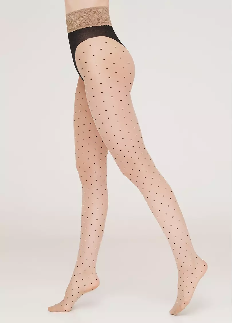 Колготы на кружевном поясе в мелкий горошек Amalia Impresso 40 den model 1 (nero/glace)