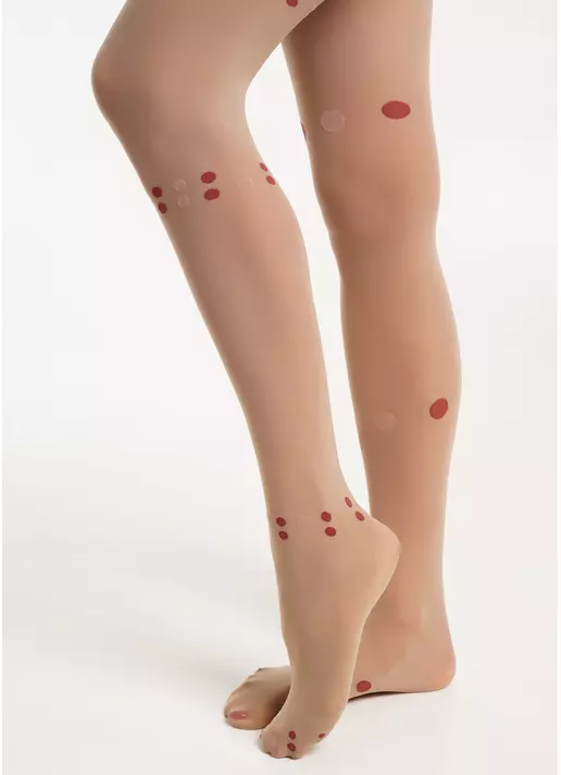 Колготки матові з контрастним горохом ARIA 40 (2) glace/marsala (бежевий/червоний)