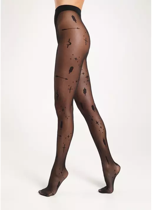 Колготки с тату в стиле бохо BOHO 40 (1) nero (черный)