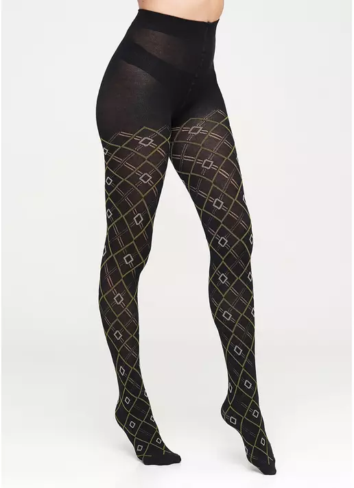 Колготы теплые с геометрическим рисунком Bonita 150 den model 1 (nero/green)