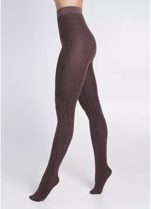 Колготки из хлопка с узором BRAID 150 (3) deep taupe (коричневый)